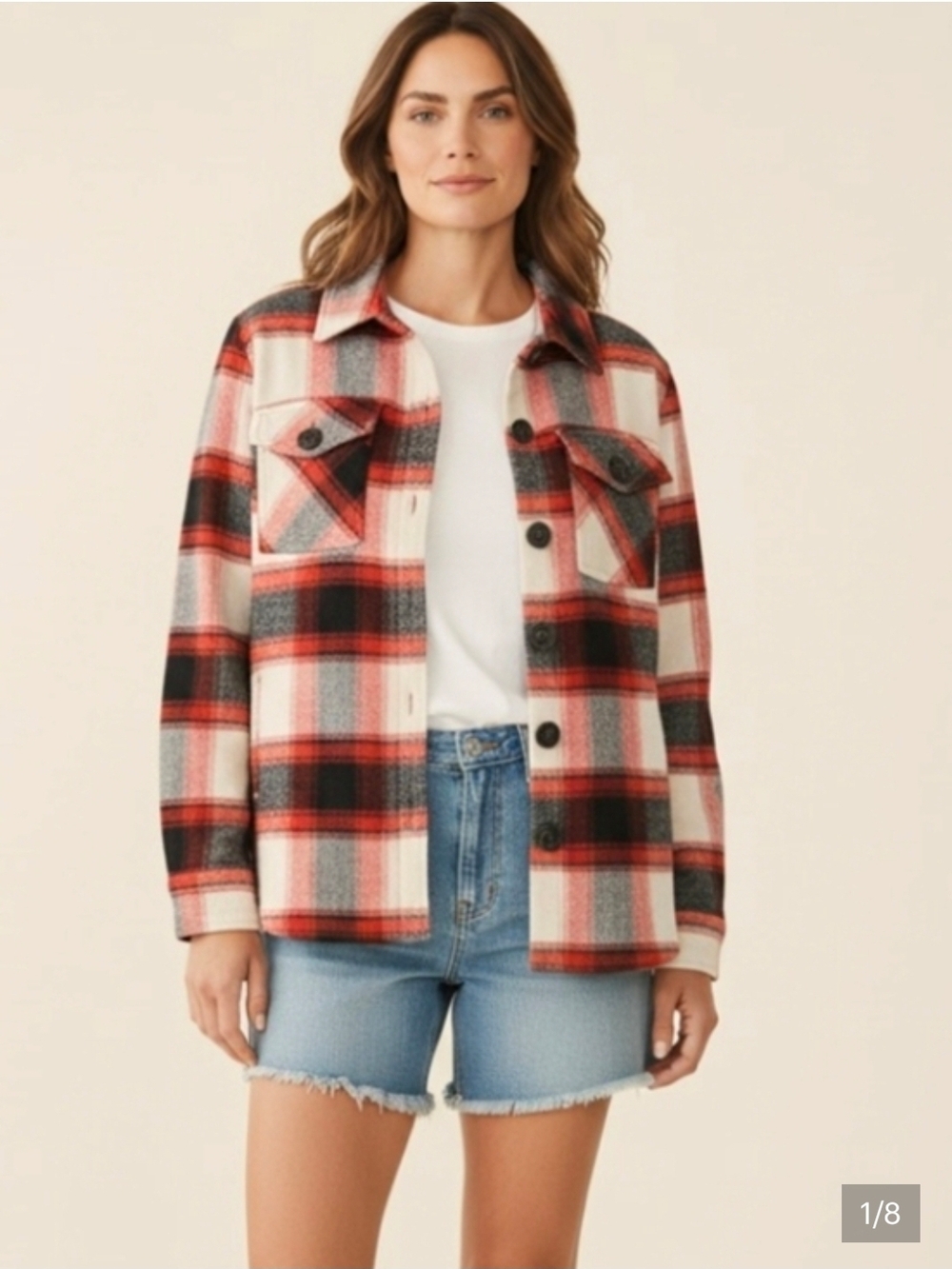 BB Dakota Steve Madden Red & Cream Plaid Utility Shacket